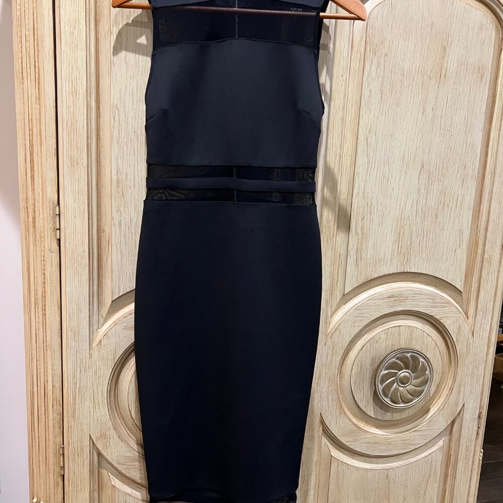 Marciano Black Bodycon Cocktail Dress With Mesh Inserts